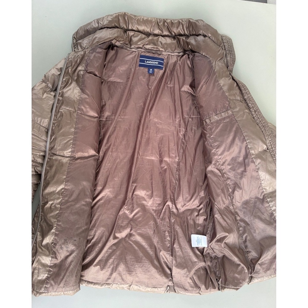Lands End Womens Metallic Brown Puffer Jacket Down Quilted Coat Size M 10-12 - Picture 6 of 7